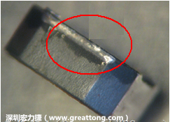 使用錫(Sn)鍍層的電源電感器(Power Inductors)，經(jīng)過推力測試后，其焊點還保留在零件的端點上，所以推力比較高。