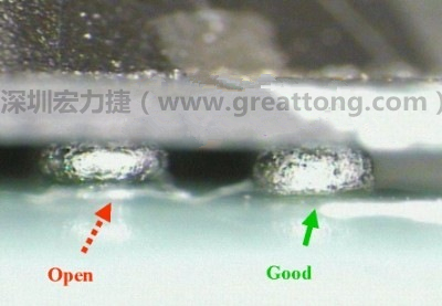 BGA錫球直徑變大，表示焊錫空焊(solder skip)