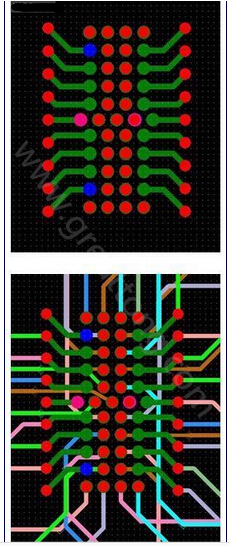 焊盤內(nèi)過孔用于內(nèi)部，而外部引腳在0.5mm柵格上扇出-深圳宏力捷