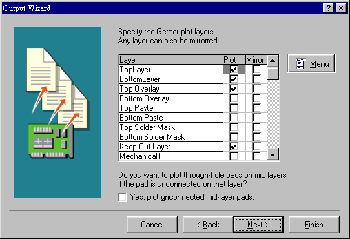 決定Gerber文件要繪制的板層，依據(jù)實(shí)際狀況勾選各個(gè)板層。