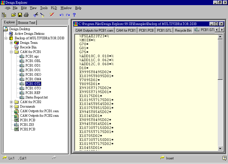 要檢查各Gerber輸出文件，則在瀏覽器中打開CAM Output for PCB1，即可看到一系列Gerber輸出文件。