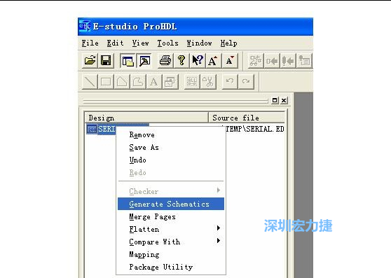 4．右鍵點(diǎn)擊 Serial.EDF 文件，選擇 Generate Schamatics：