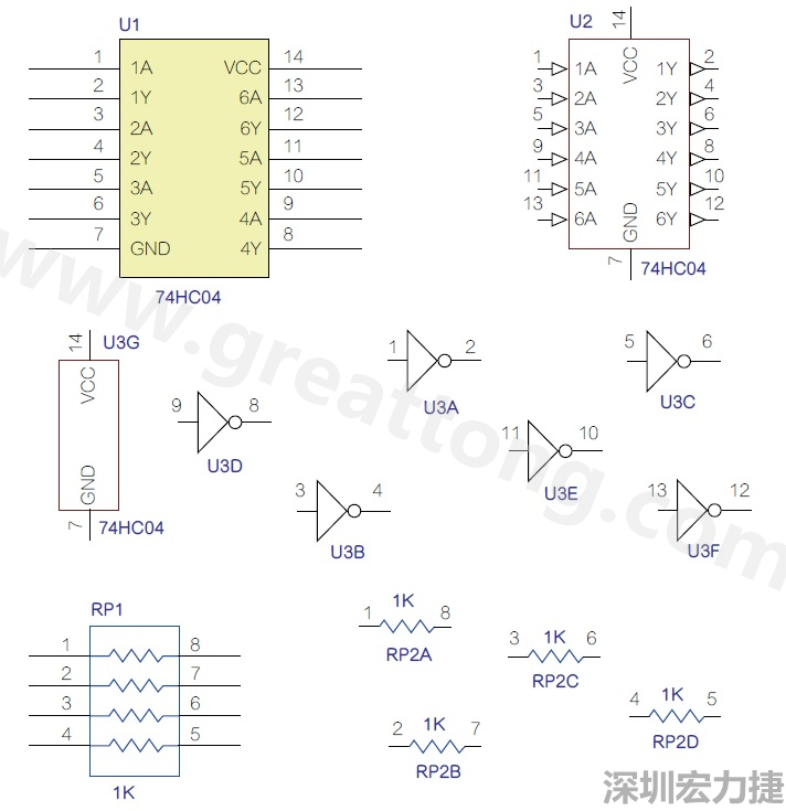 圖1 半導(dǎo)體元件供應(yīng)商所畫的電路圖符號(hào)是模擬元件的接腳圖，而非訊號(hào)流程。