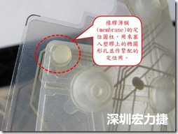 橡膠薄膜(membrane)的定位圓柱，可以用來塞入塑膠上的橢圓形孔洞，最為緊配的定位之用。