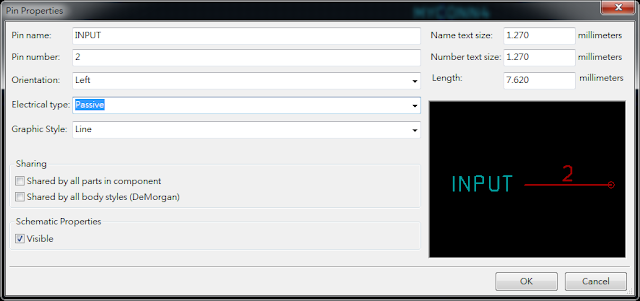 按下工具 "Add pins to the component"， 如底下畫面，  Electrical type 都選 Passive