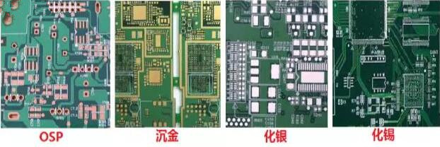 表面工藝分：熱風整平，沉金， 化銀， 化錫， OSP 等幾種表面工藝