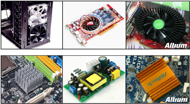 承載大電流的電路中功耗損失所產(chǎn)生的熱量應(yīng)梳離發(fā)熱器件以對(duì)抗溫升。大家都可能熟悉電腦處理器上使用的風(fēng)扇和散熱片。